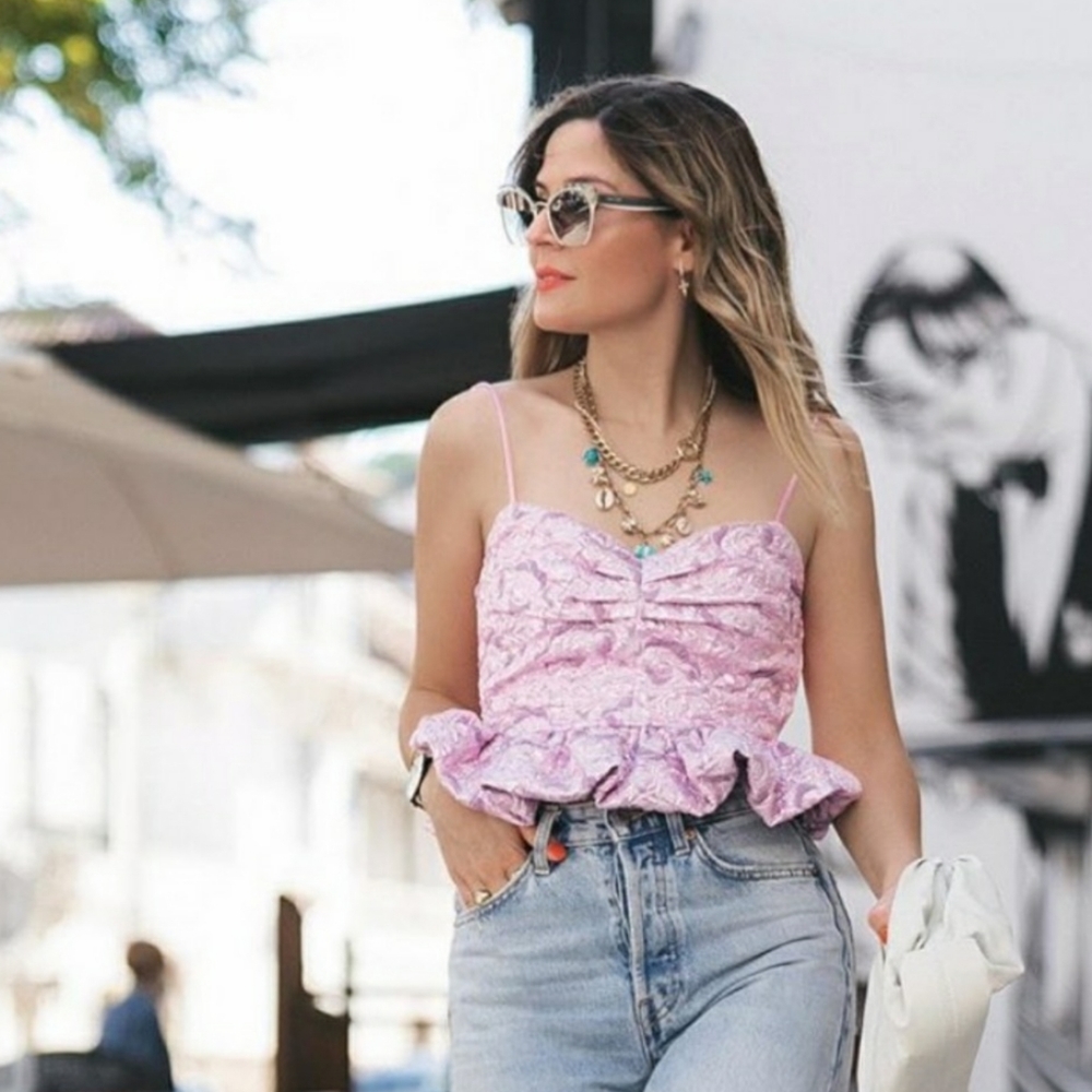 Zara limited edition strappy peplum top Jacquard LILAC PINK METALLIC COLOR - Picture 5 of 16